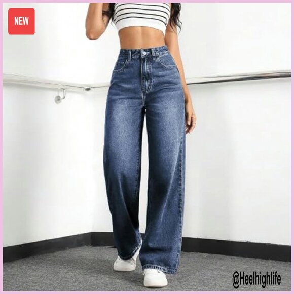 High Waisted Straight Leg Boyfriend Jeans, Stretchy Denim, Baggy Fit - Picture 5 of 7